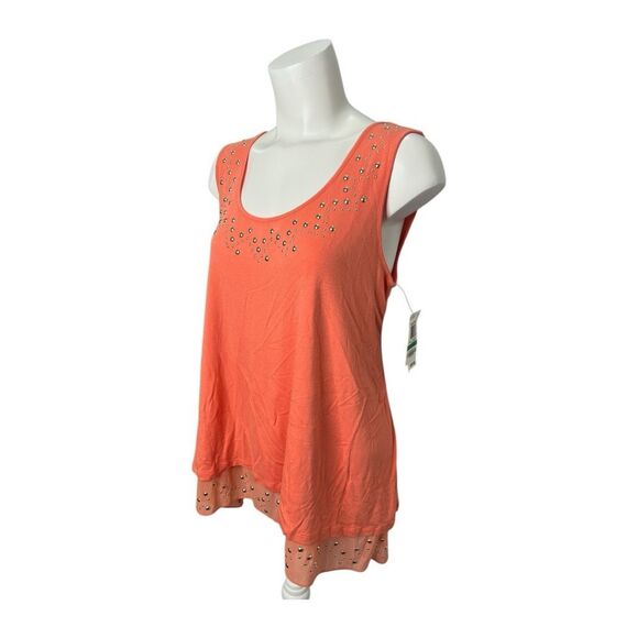 Style & Co Coral Tank Top‎ Chiffon Studded Hem Sz Large NEW - Picture 1 of 7